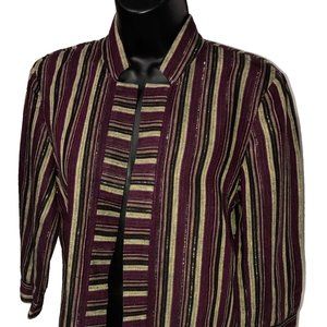 Peck & Peck Petite Linen Jacket Size 10P Women's Striped Metallic Shacket